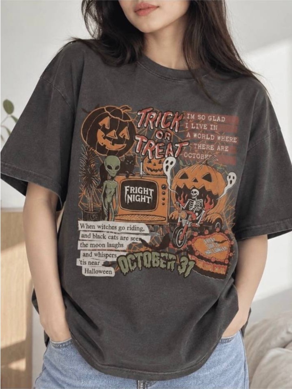 Comfort Colors Trick or Treat Graphic Tee - Pepper with Orange & Green Print